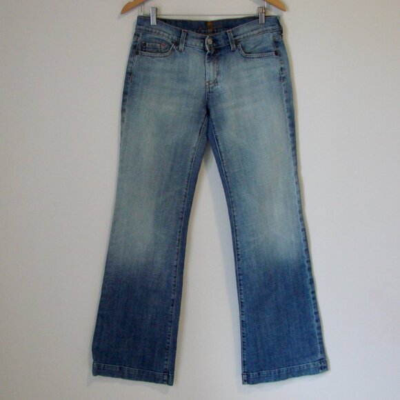 7 For All Mankind Dojo Jeans Boho Wide Leg Flare Mid Rise Medium Wash Tall 30 - Picture 4 of 16